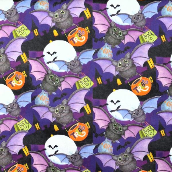 Kinderstoff Fledermaus Stoff Happy Haunting Bats Halloween