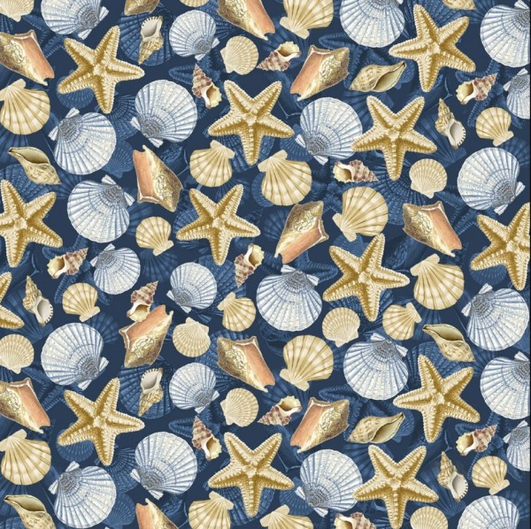 Muscheln Stoff Ocean Breeze Shells Blue
