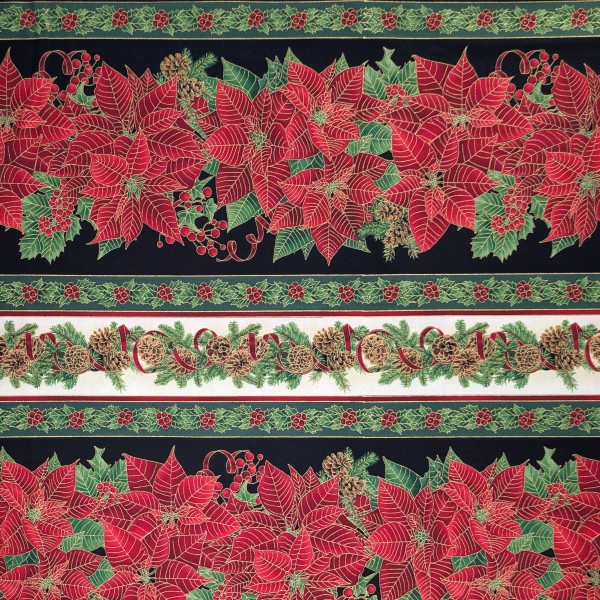 Weihnachtsstoff Holiday Pine & Poinsettia
