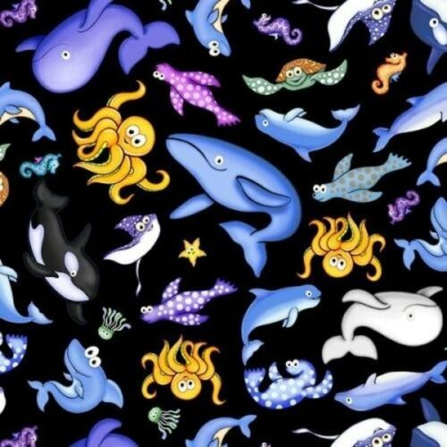 Meerestiere Kinder Stoff Under the Sea Creature Black