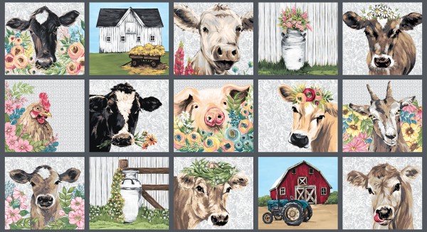 Bauernhoftiere Stoff Panel French Hill Farms