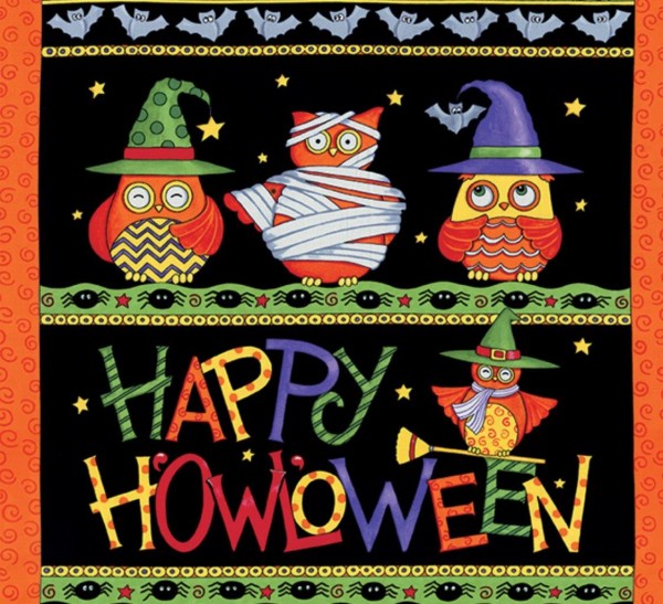 Halloween Kinderstoff Panel Midnight Masquerade Kindermotive Eulen