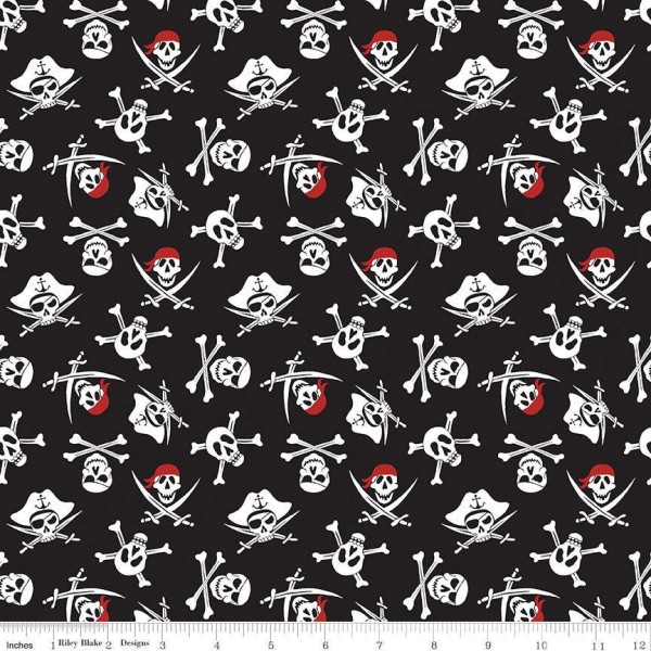 Piraten Kinderstoff Pirate Tales Skulls Black