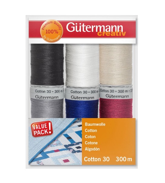 Quilt- u. Stickgarn Set 6 x 300m Cotton 30 Uni