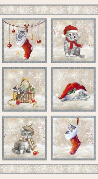Katzen Weihnachtsstoff Panel A Purr-Fect Holiday Season Digitaldruck