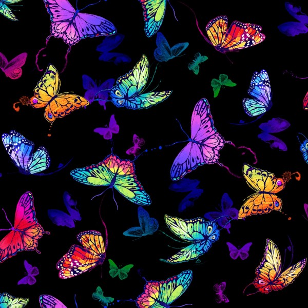 Schmetterlinge Stoff Digitaldruck Black Whirlwind Butterflies