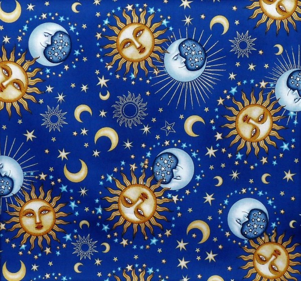 Sonne Mond Stoff Celestial Tag & Nacht Dunkelblau