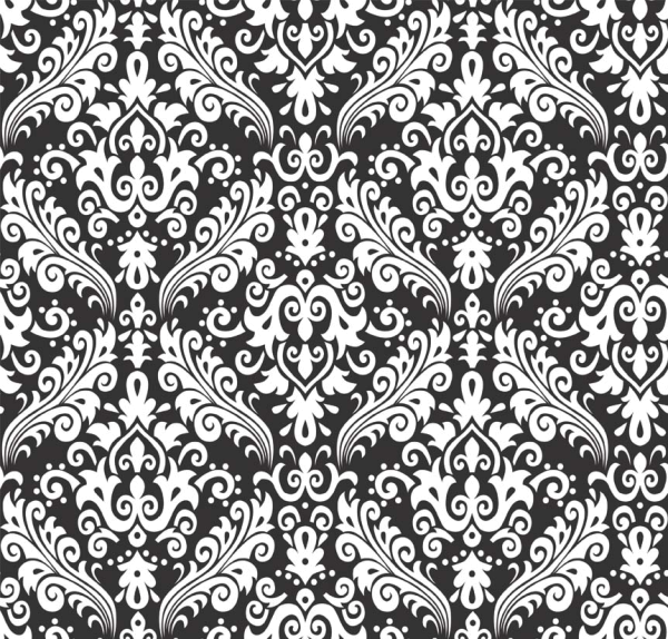 Designer Stoff Schwarz Damask Black & White