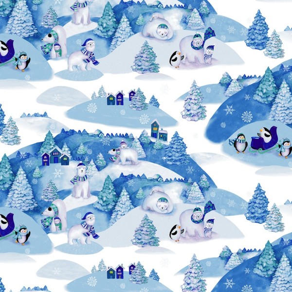 Kinderstoff Blue Winter Toile Snowville Tiere Winter