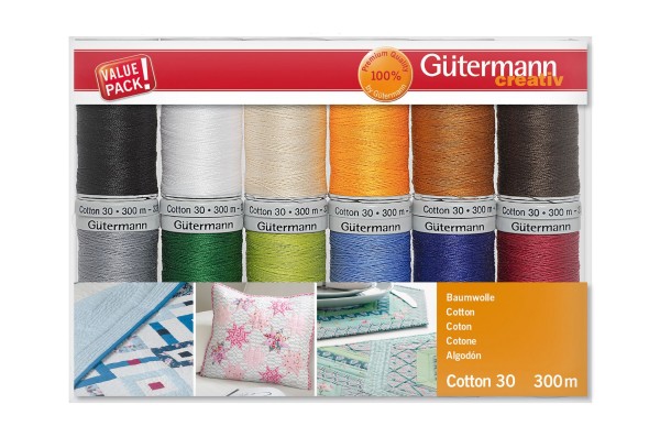 Quilt- und Stickgarn Set 12 x 300m Cotton 30 Uni