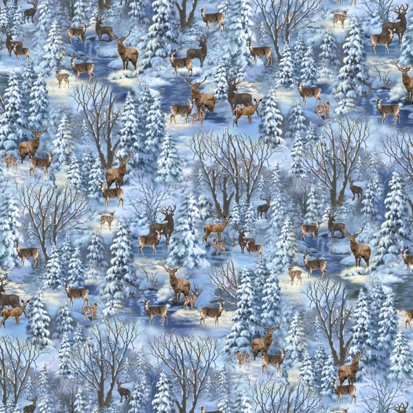 Rehe Stoff Winter Twilight Christmas Forest