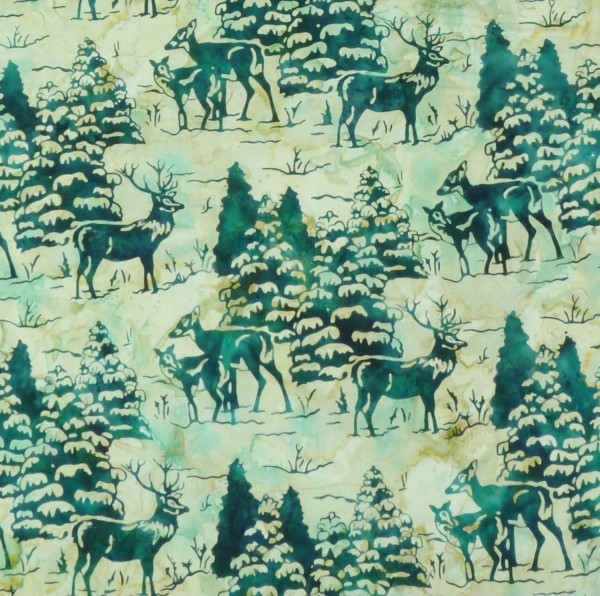 Batik Winterwald Rehe Stoff