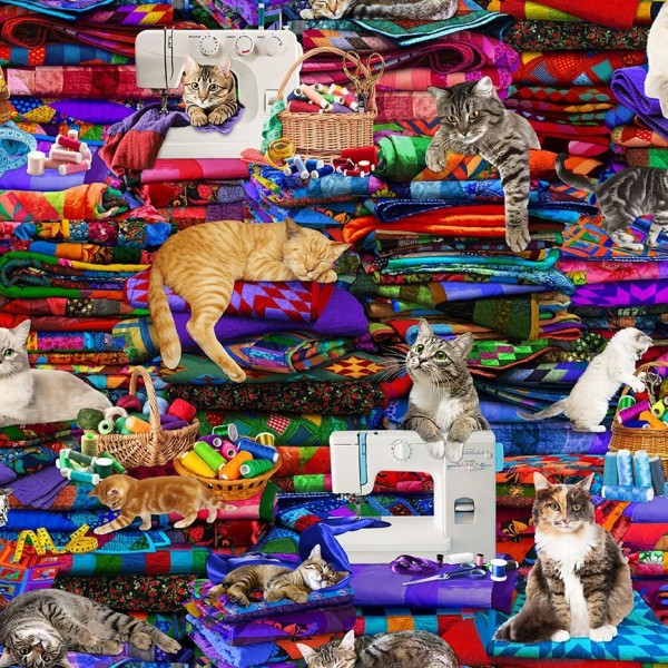 Katzen Tiermotive Stoff Cats on Quilts Digitaldruck