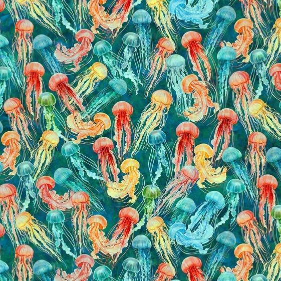 Meerestiere Stoff Calypso Jellyfish Teal