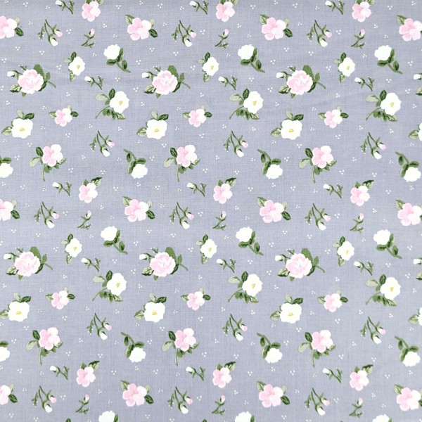 Blumenstoff Grau Rosa Mary Elizabeth