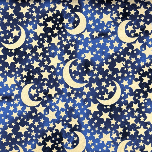 Sternen Stoff Moon and Stars Midnight Glitter