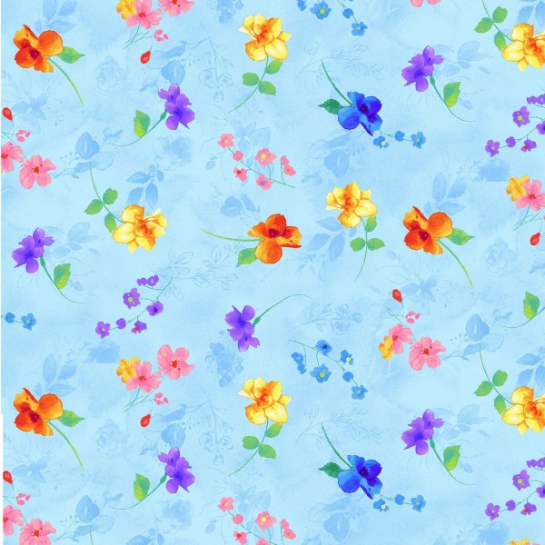 Blumen Stoff Rain Blossom Blue