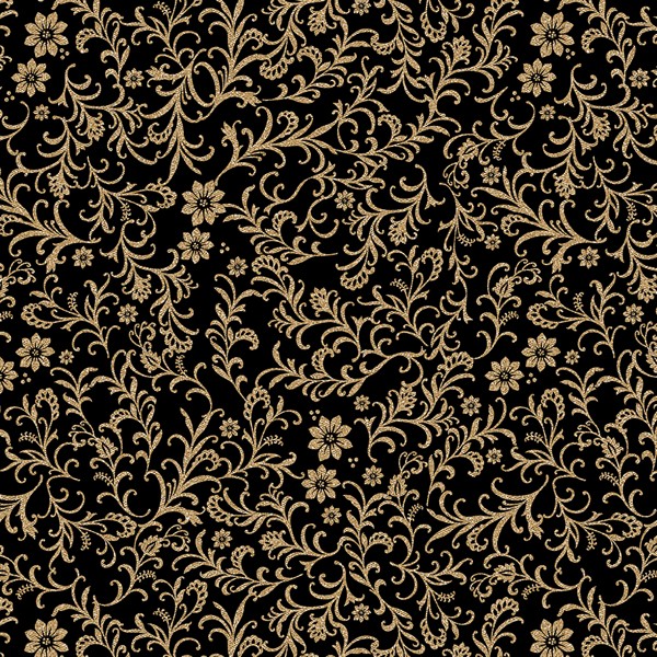 Ranken Stoff Holiday Tidings Vines Black Gold Metallic