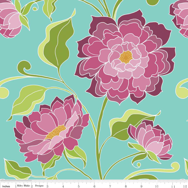 Blumenstoff Halle Rose Teal