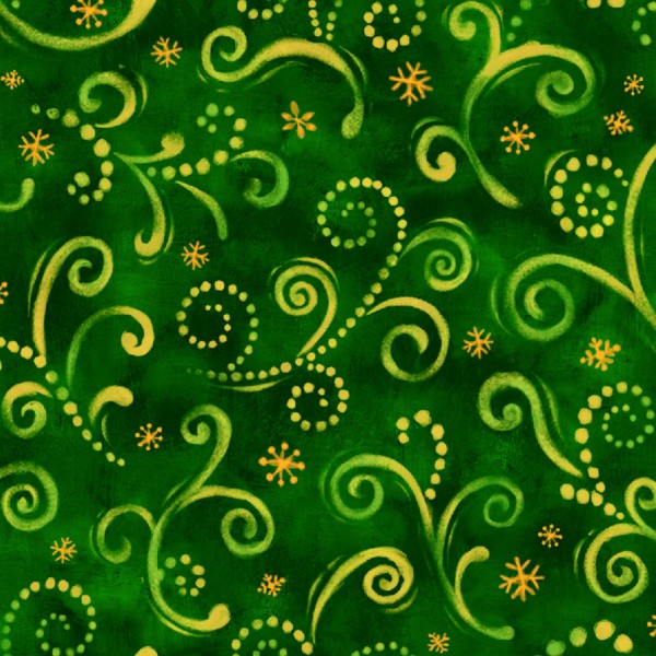 Weihnachtsstoff Grün Noel Sparkle Swirls Green