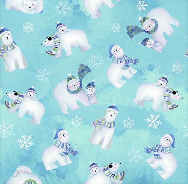 Eisbären Kinderstoff Polar Bears Aqua Snowville